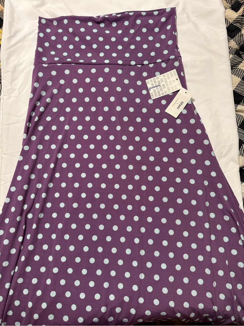 Large, LuLaRoe Polka Dot Fold-Over Waist Maxi  Skirt - Purple/Light Blue